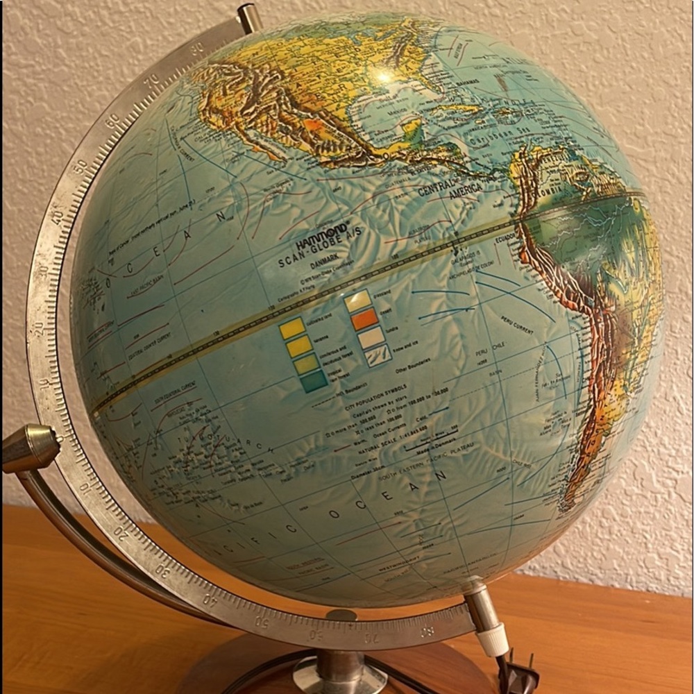 Vintage Lighted Scan Globe 1976 A/S Illuminated Lamp World Globe Made in Denmark